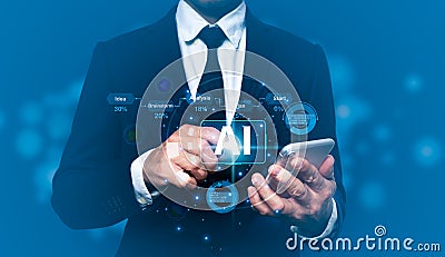 AI learning and business artificial intelligence, as well as concepts from modern technology, the internet, and networks. The man Stock Photo