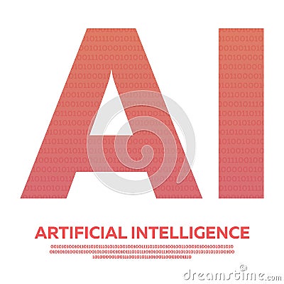 AI Letter Artificial Intelligence with binary code. Vector illustration. Cartoon Illustration