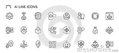 Ai line icon. Artificial intelligence bot, voice and text chatbot, computer vision and speech recognition, neural Vector Illustration