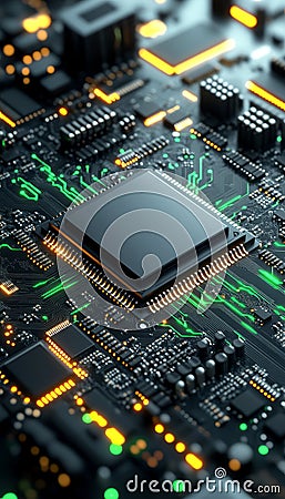 AI Microchip Motherboard Futuristic Core of an Artificial Intelligence, Advanced 3D Render Stock Photo