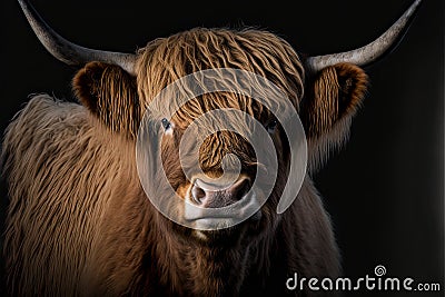 Highland cattle portrait, ai generated illustration Cartoon Illustration