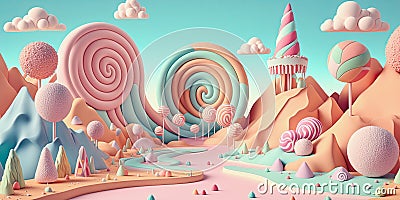 cute pastel colored candyland, generated midjourney illustration Cartoon Illustration