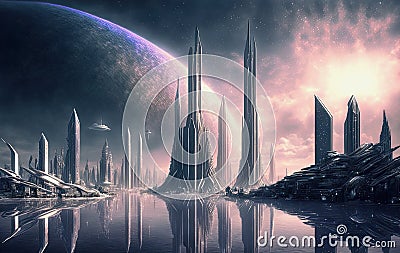 Futuristic cityscape, ai generative illustration Cartoon Illustration