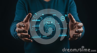 AI and NLP Unlock Intelligent Insights. Harness Neural Networks, Machine Learning, and Data Analytics for Breakthrough Performance Stock Photo