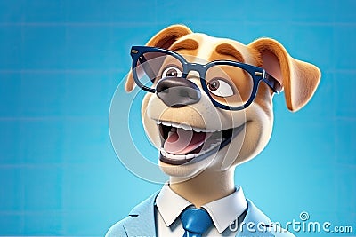 Paws for Professionalism: 3D-Generated Dog Embracing the Business Look on Blue Gradient Background Stock Photo