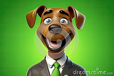 Paws for Professionalism: 3D-Generated Dog Embracing the Business Look on Green Gradient Background Stock Photo