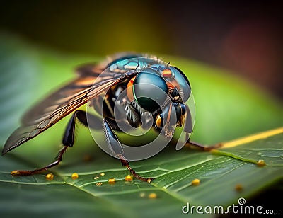 AI photo close up of an insect on a leaf. Stock Photo