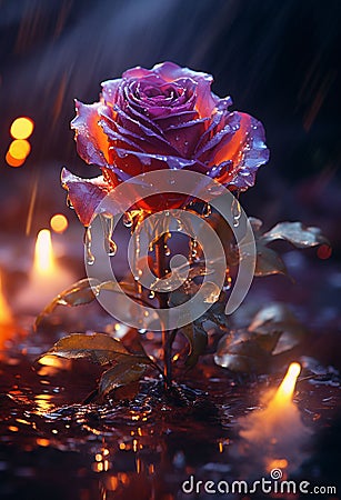 AI photograph of a red rose under the rain Stock Photo