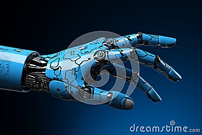 AI powered blue robot hand, an industrial business icon for efficient management Stock Photo