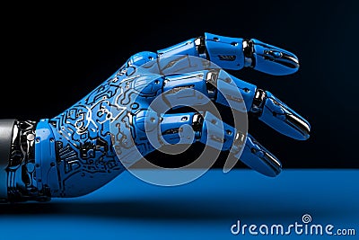 AI powered blue robot hand, an industrial business icon for efficient management Stock Photo