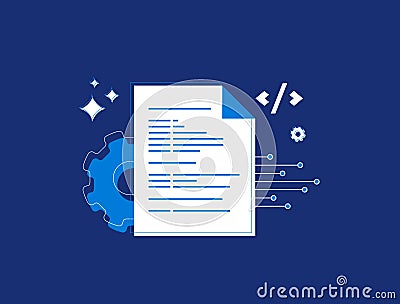 AI-powered code optimization tools. Website clean coding principles. Web development focuses on structured, well Vector Illustration
