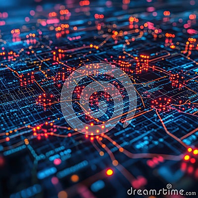 AI-powered cybersecurity system protecting global networks. Stock Photo