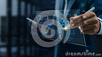 AI Powered Industrial Automation for Smart Manufacturing and Digital Transformation. AI driven robotic process automation, Stock Photo