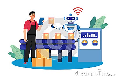 AI-powered robots automate manufacturing processes Vector Illustration
