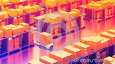 AI-powered warehouse with automated sorting system Stock Photo
