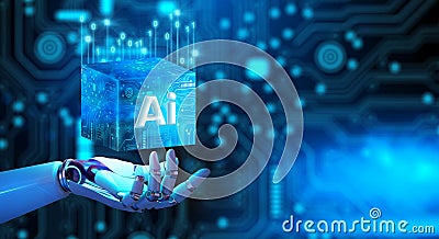 Ai Processor chip of Cube Technology. Artificial intelligence learnability Concept Cartoon Illustration