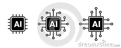 AI processor chip icon, Artificial intelligence Processor circuit vector set Vector Illustration