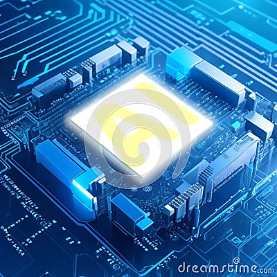 AI processor generator text to image of intelligence, prompt for generates, light blue, 3d render and artificial intelligence, Stock Photo
