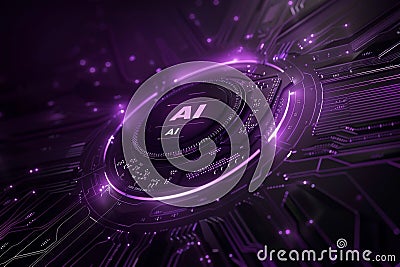 AI processor with purple glow, digital art, technology innovation, artificial intelligence, high tech visuals, cyber theme, mod Stock Photo