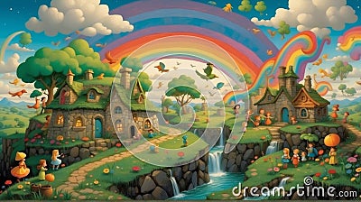 St. Patrick's Day themed Illustration with Rainbows Cartoon Illustration