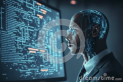 Ai robot or android machine digital technology concept idea. Neural network artificial intelligence. Ai generated Stock Photo