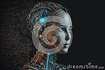 Ai robot or android machine digital technology concept idea. Neural network artificial intelligence. Ai generated Stock Photo