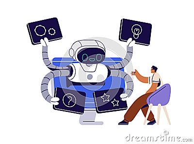 AI robot assistant supporting online. Chatterbot and customer communication, chatbot help. Artificial intelligence Vector Illustration