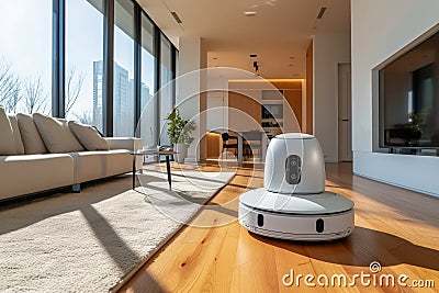 AI robot helper in hime, smart living with robotic and artificial intelligence help Stock Photo