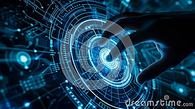 AI Robot and Human Contact in Big Data Network Connection, Data Sharing and Machine Learning Illustration 0 Stock Photo