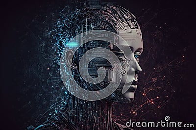 Ai robot or android machine digital technology concept idea. Neural network artificial intelligence. Ai generated Stock Photo