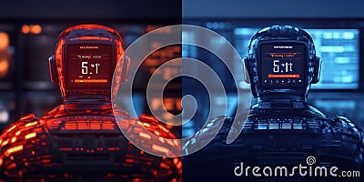 AI Robot Monitoring Network Data Futuristic Tech Cybersecurity Digital World Stock Photo