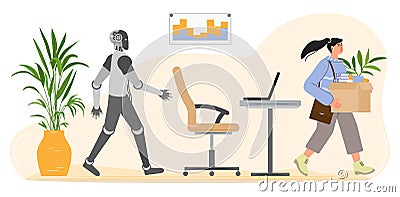 AI Robot People Unemployment Job loss Work problem Vector Illustration