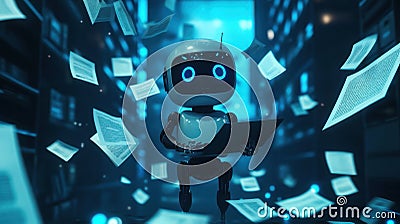 AI Robot Processing Data Files. AI Generated Stock Photo