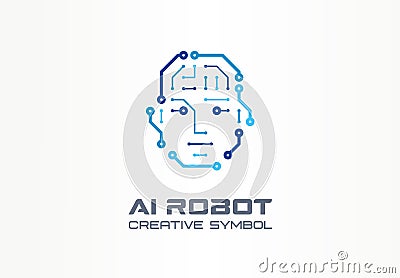 AI robot technology creative symbol machine concept. Digital bionic cyborg face abstract business future logo. Smart Vector Illustration