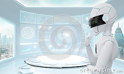 Ai Robot thinking with compute in futuristic lab Stock Photo