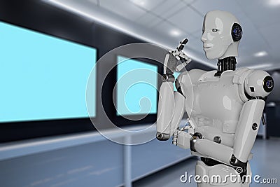 AI Robot thinking idea brains intelligence computer Industrial technology Arm Robot AI Box product manufacturing industry Stock Photo