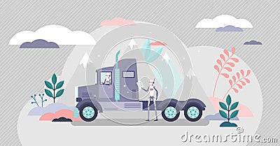 AI robot truck driver logistics transportation flat illustration concept. Vector Illustration