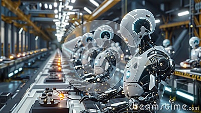 AI Robotic Humandroid Factory 3D Concept: Automated Robot Arm As Stock Photo