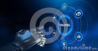 AI Robotic trader financial forex trading automation concept. Stock Photo
