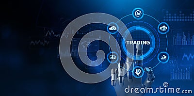 AI Robotic trader financial forex trading automation concept. Robotic arm 3d rendering. Stock Photo