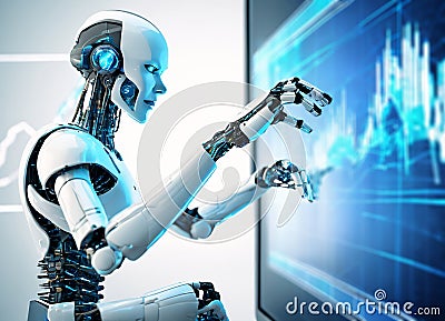 AI Robots Revolutionize Financial Markets with Algorithmic Trading and Automated Wealth Management. Generative AI Stock Photo