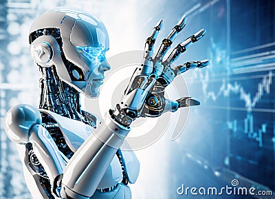 AI Robots Revolutionize Financial Markets with Algorithmic Trading and Automated Wealth Management. Generative AI Stock Photo