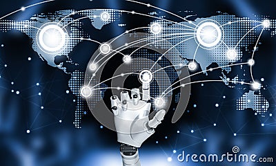 AI robots use hand-touch connections system and global data exchange. , Business network connection concept. Stock Photo