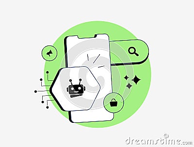 AI shopping agents enhance e-commerce by automating recommendations, optimizing purchases and improving user experience Vector Illustration