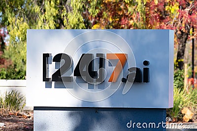 24 7.ai sign headquarters of customer experience software and services company. - San Jose, California, USA - 2020 Editorial Stock Photo