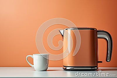 sixties style orange electric kettle and cup of coffee Stock Photo