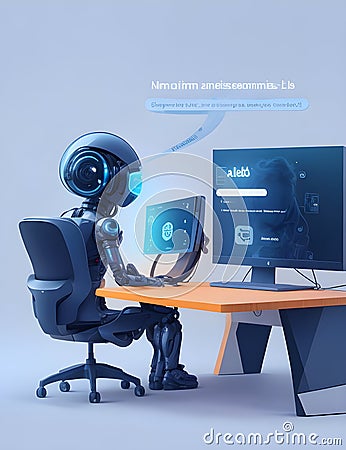 AI smart Chatbot robot working and chatting in computer with the future technology in work place ai assistant in customer support Stock Photo