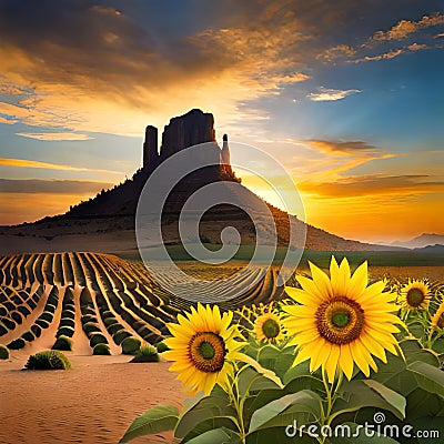 An AI sunflowers on the desert Stock Photo