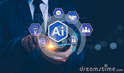 AI tech enhances businesses by processing data, improving decision-making, developing innovative products Stock Photo