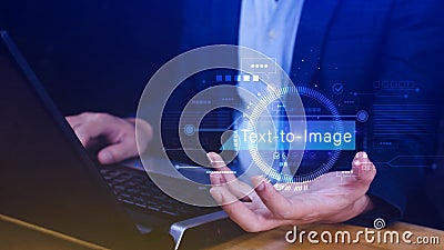 Ai tech Text to image, virtual graphic with AI, Artificial Intelligence, using command prompt for generates something, Futuristic Stock Photo